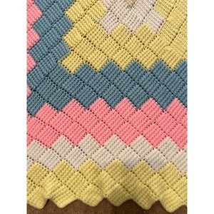 Vintage Handmade Baby Crocheted Knitted Afghan Blanket